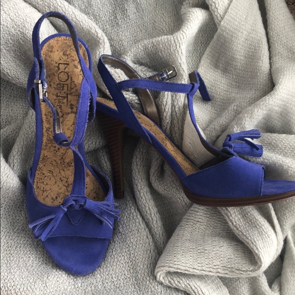 Ann Taylor Loft Strappy Blue Suede Heels